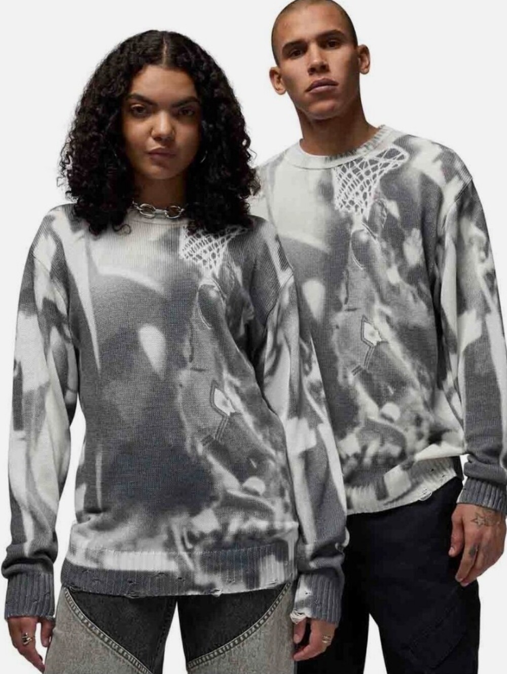 NWT Men's Jordan Graphic Sweater With Distressed Hem